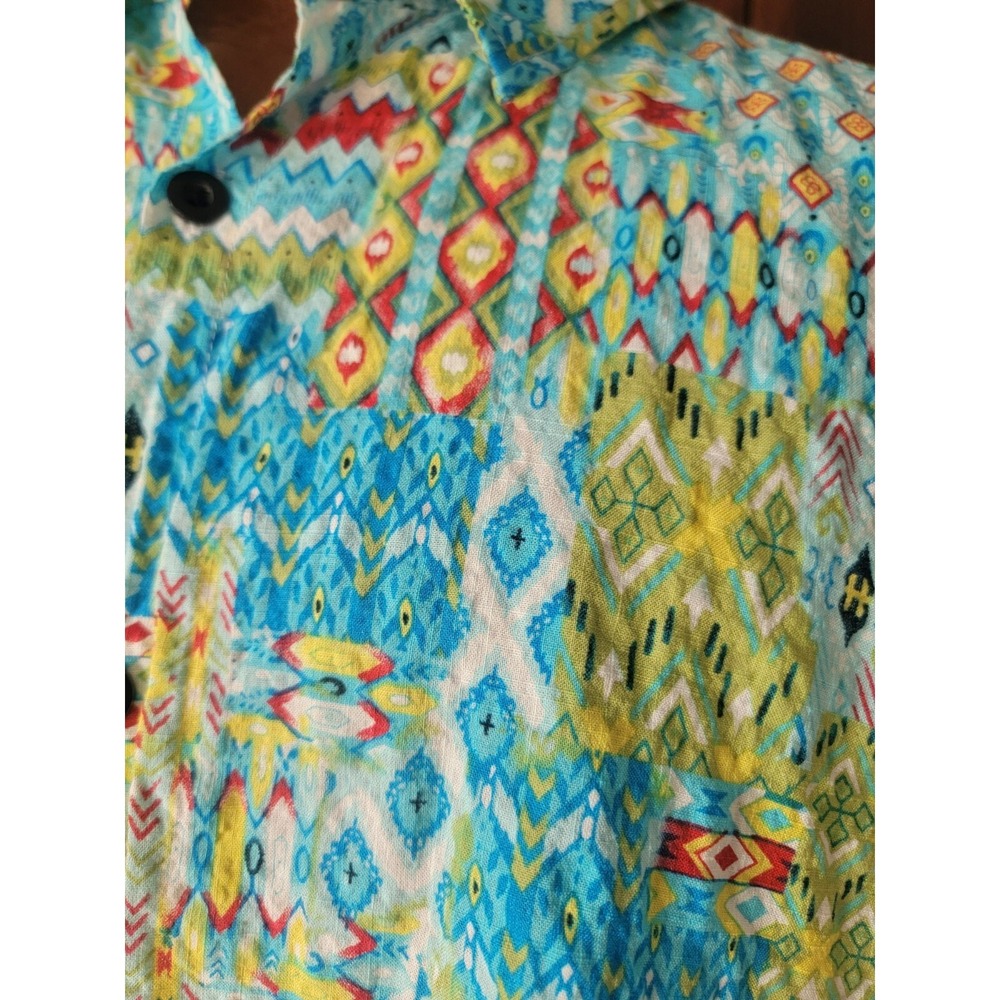 Vatpave Men 3XL Bright Blue Green Hawaiian Shirt Tropical Beach Button Up Cotton